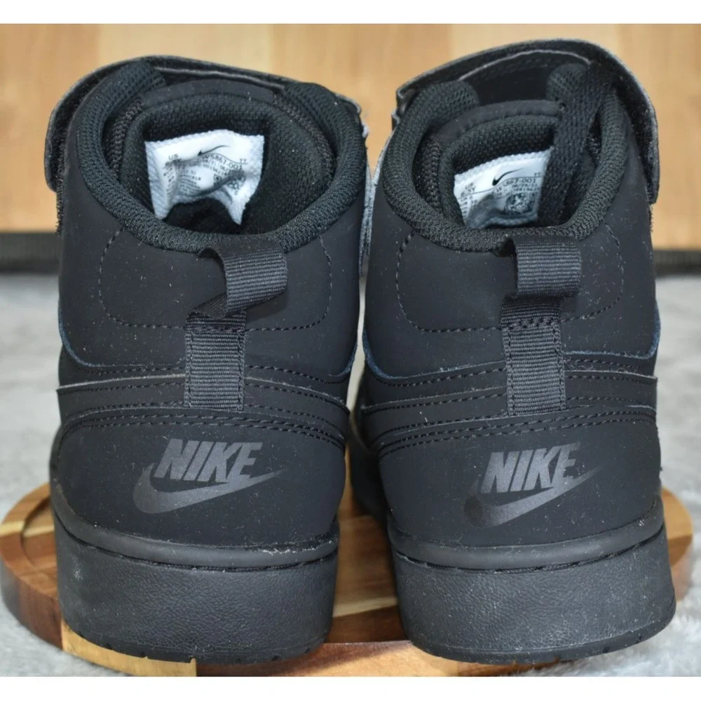 Nike Court Borough Mid 2 GS Kids Shoes Size 6.5Y Triple Black Suede Sneakers